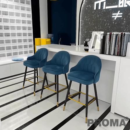  [Pre-order] เก้าอี้บาร์ทรงสูง สไตล์โมเดิร์น Proma-C-62 75 ซม. สีฟ้ากำมะหยี่_1